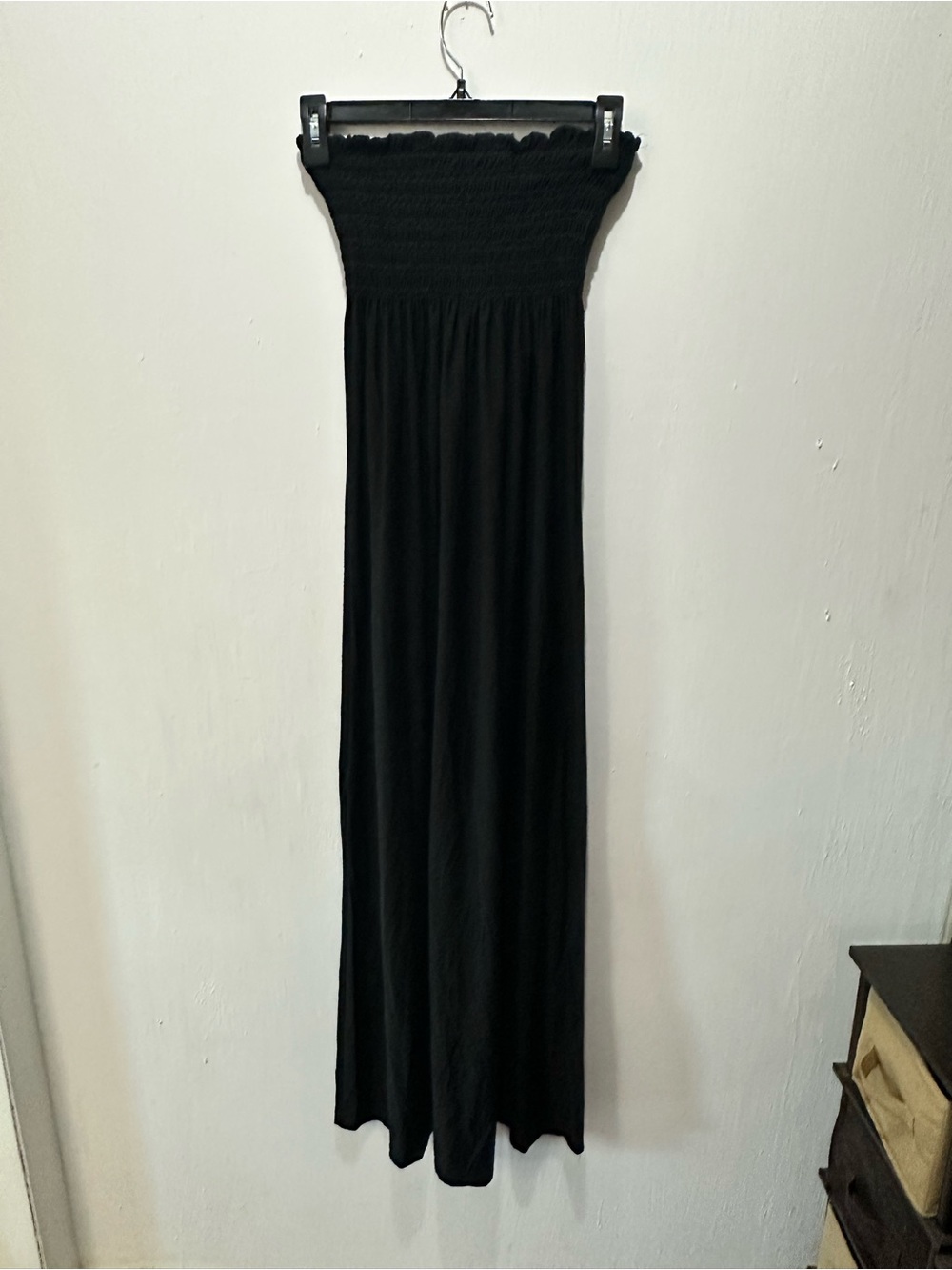 Black Strapless Maxi Dress with Smocked Bodice